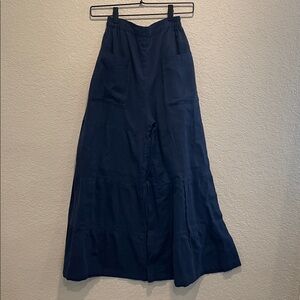 Pimrin Womens 100% Cotton XS Navy Blue Tiered Wide Leg Palazzo Pants